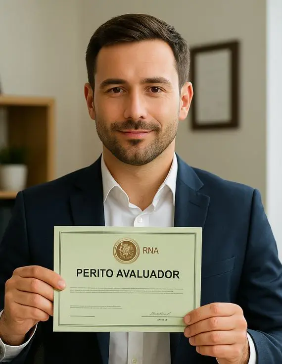 Profesional mostrando certificado como perito avaluador en Medellín, experto en procesos legales y sucesiones